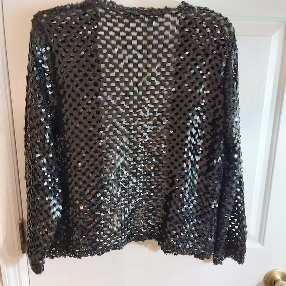 Stunning Vintage Topette Black Sequin Crochet Cardigan  MED - Picture 2 of 8
